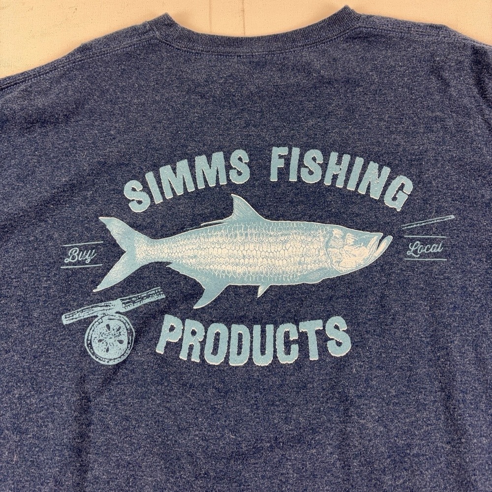 Simms Shirt Mens XL Blue Long Sleeve Fishing Products Graphic Tee Tagless Jersey